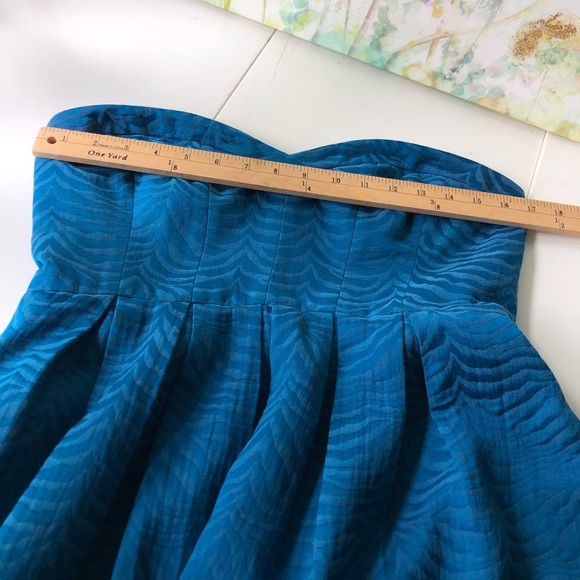 REBECCA TAYLOR Women’s Sweetheart Neckline Zebra Print Blue Dress Size 10 - Picture 4 of 9